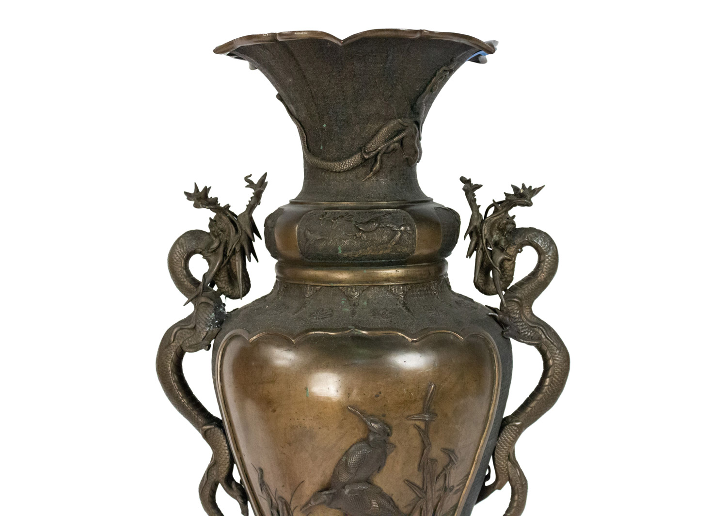 Pair of japanese style bronze palace urns