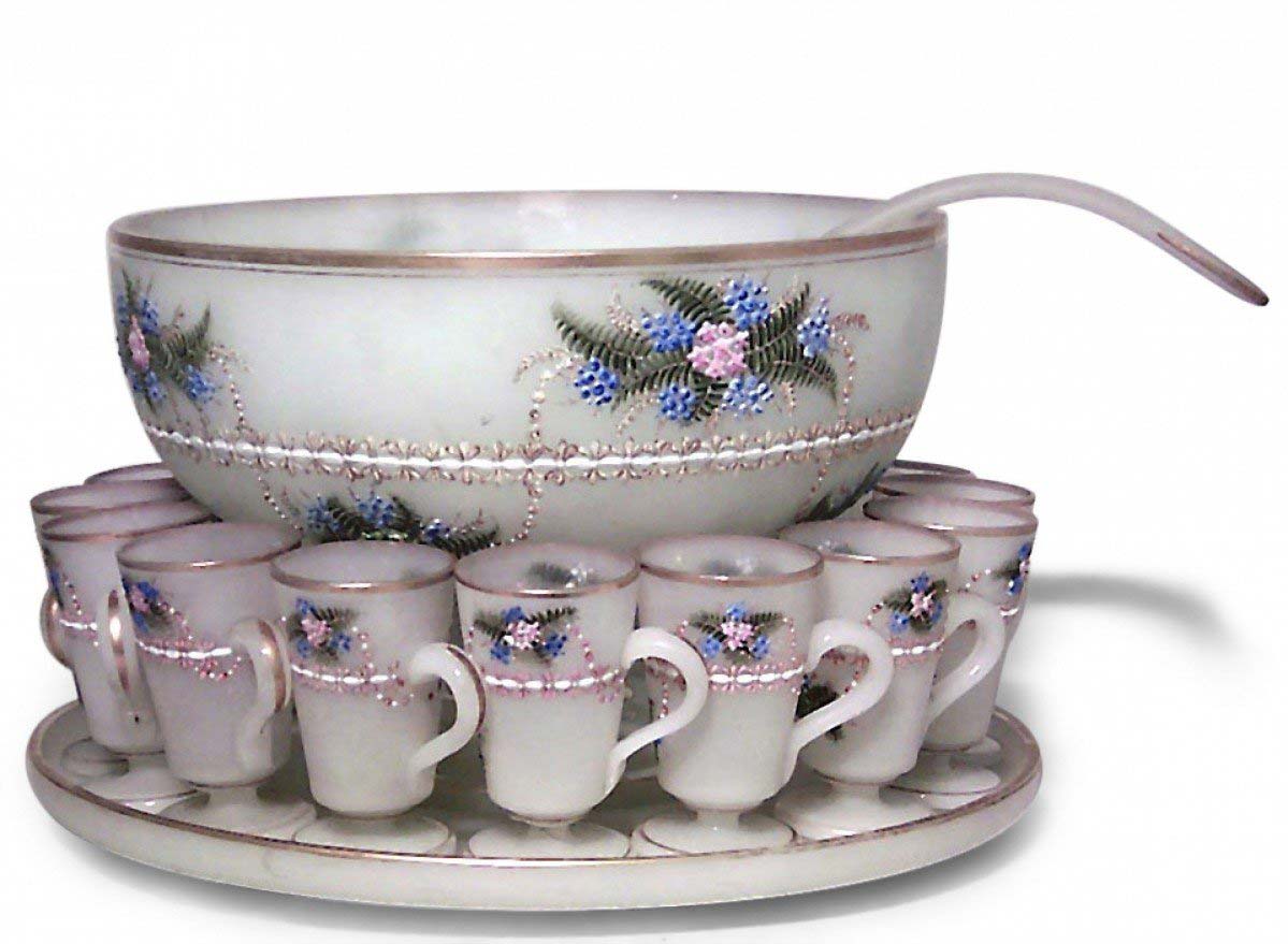 15 piece french victorian opaline punch bowl set