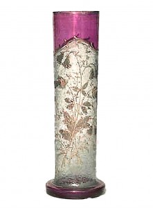 French victorian pink glass and gilt floral vase 1