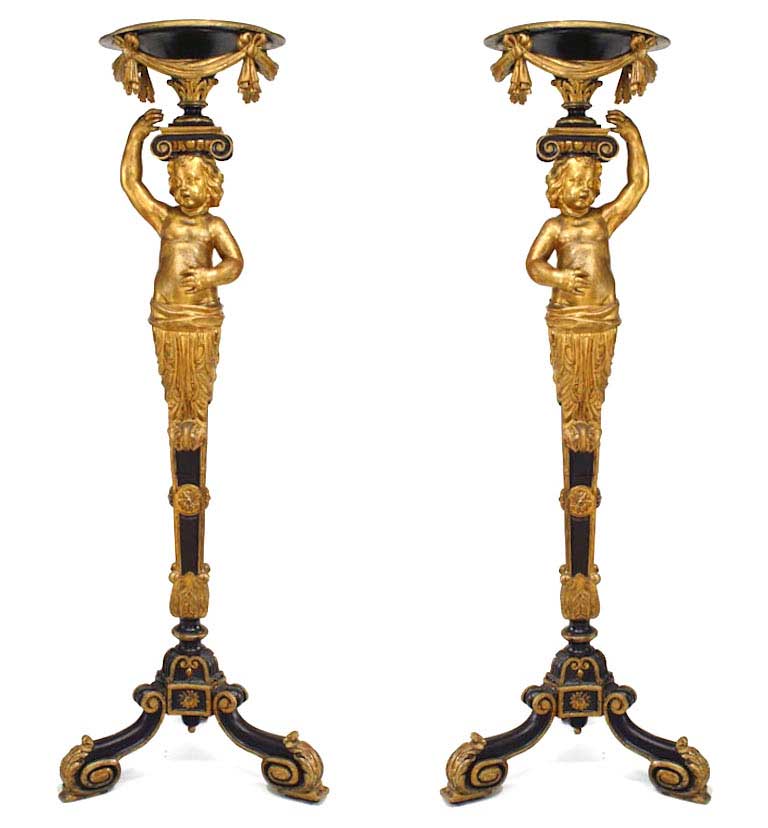 Pair french victorian gilt cupid pedestals