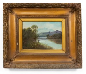 English victorian fisherman by a lake painting