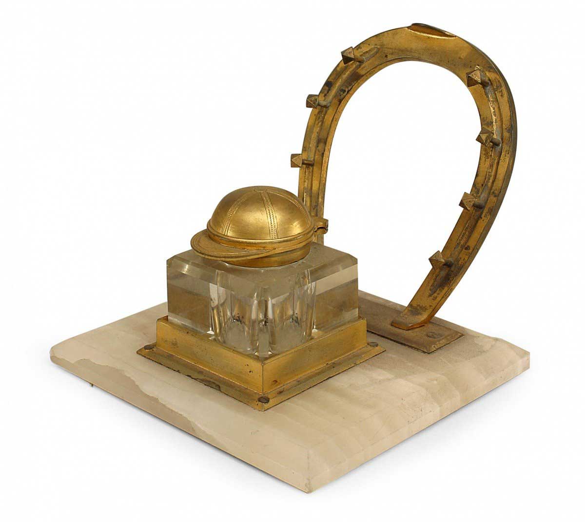 English victorian bronze horseshoe inkwell