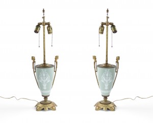 Pair of french victorian porcelain urn table lamps