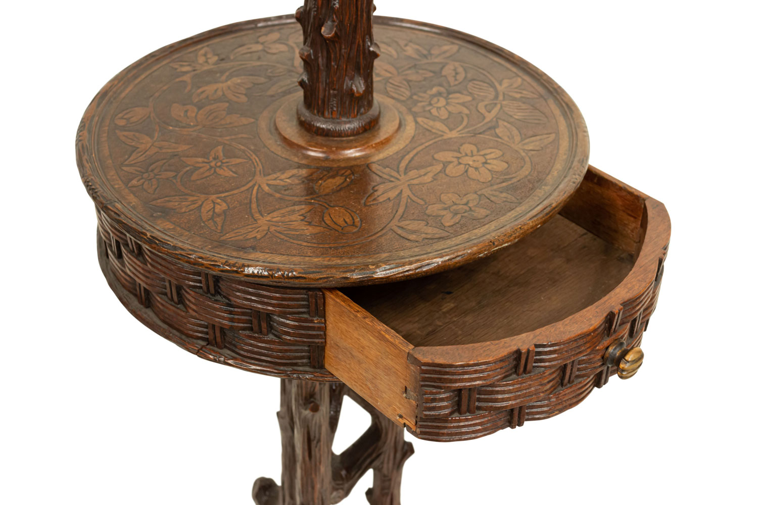 Table Mirror Rustic Black Forest Carved Walnut Shaving / Dressing