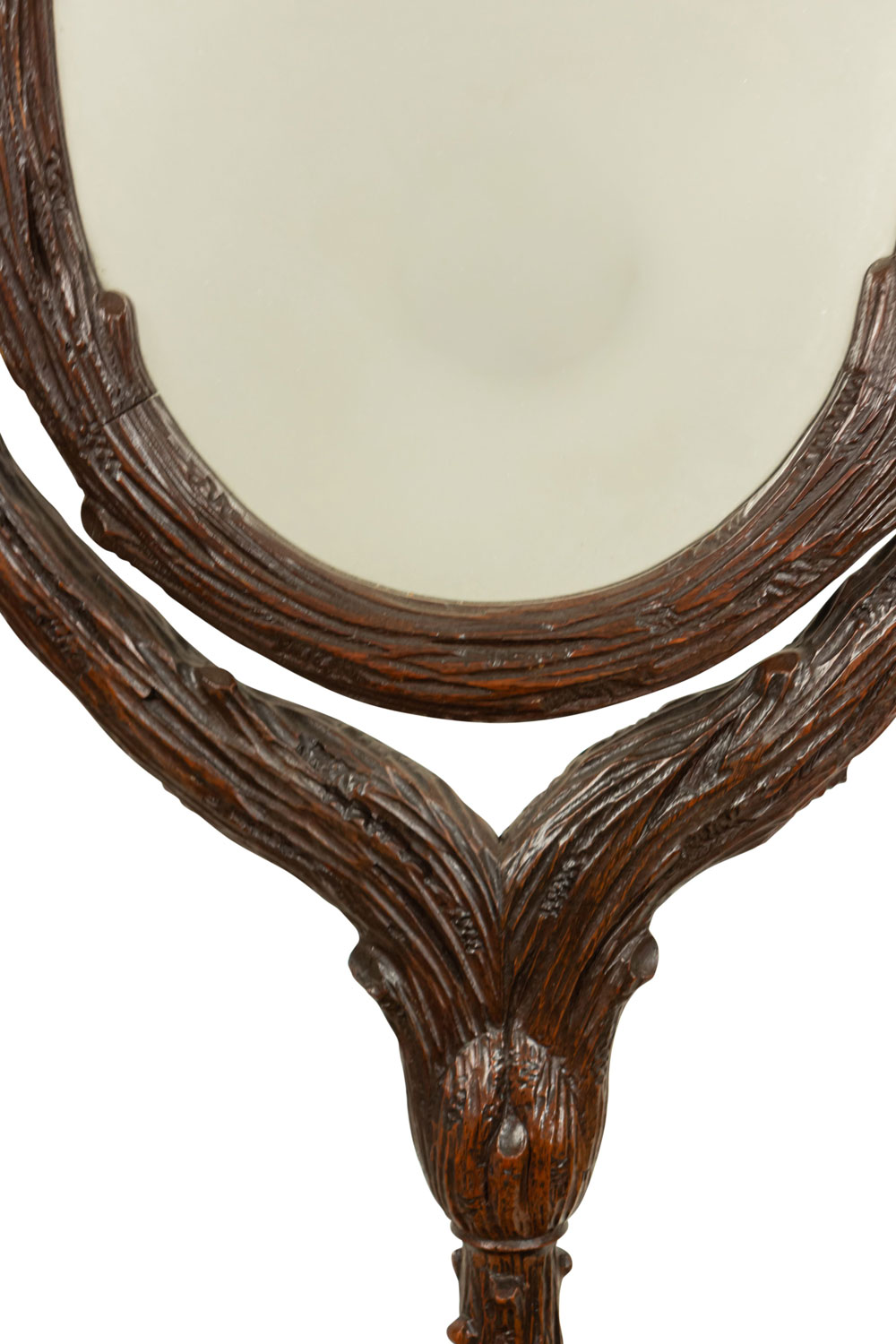 Table Mirror Rustic Black Forest Carved Walnut Shaving / Dressing