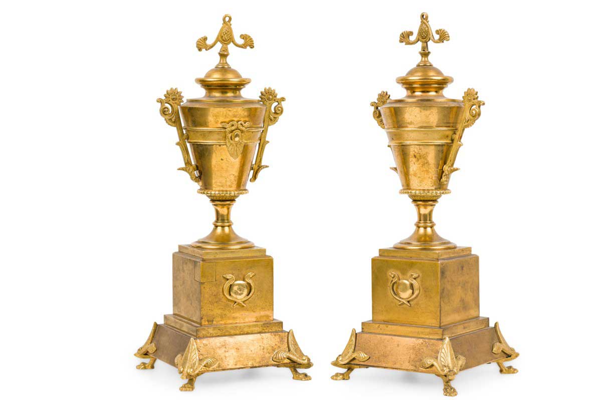 Pair of french empire style gilt bronze urns 4