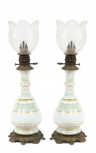 French victorian celadon and porcelain oil lamps 1