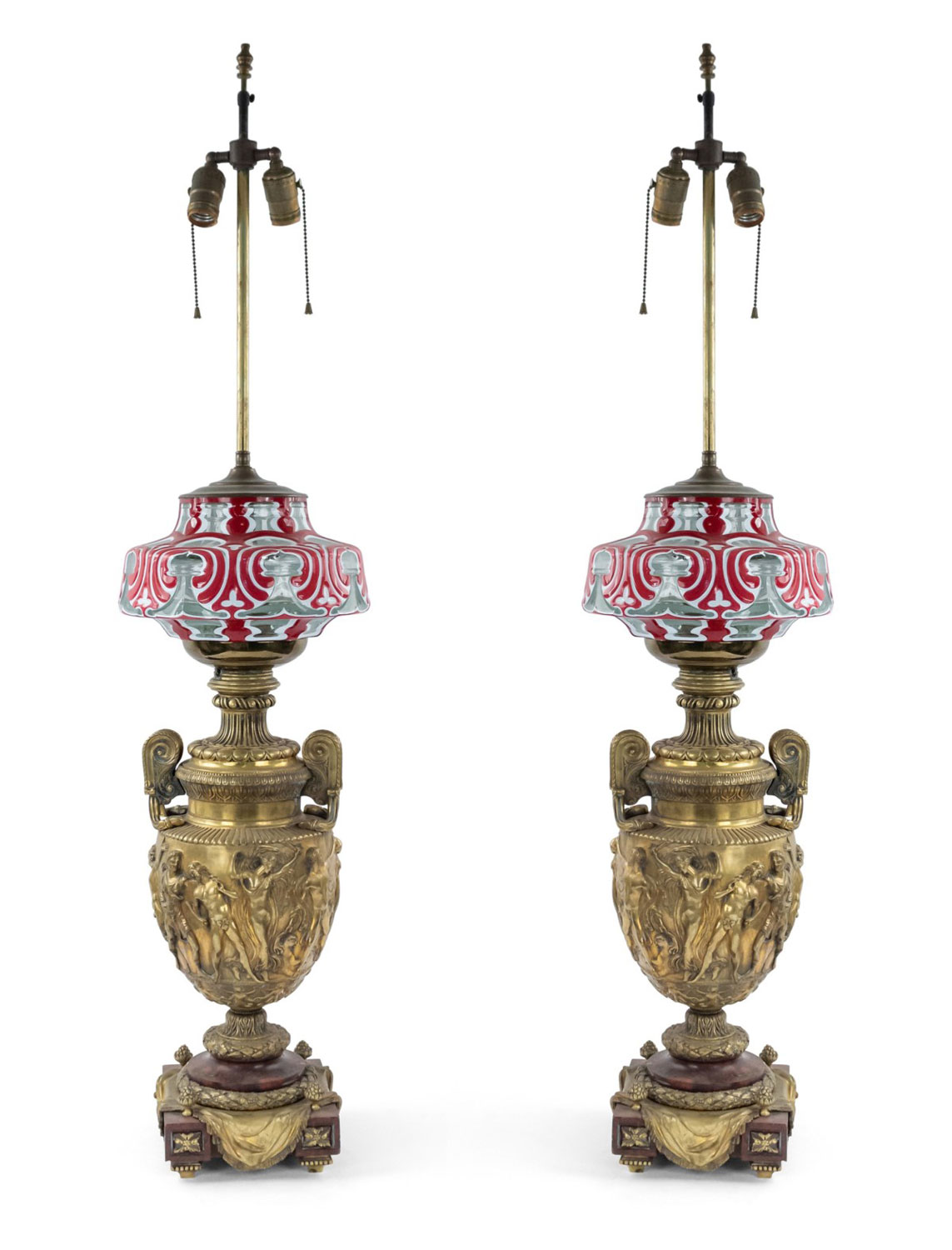 French victorian bronze urn table lamps