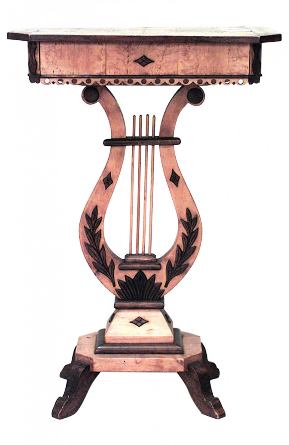 Continental neoclassic karelian birch lyre side table