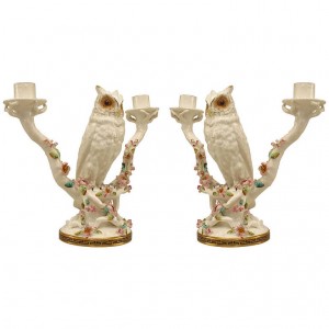 English victorian porcelain owl candelabras 1