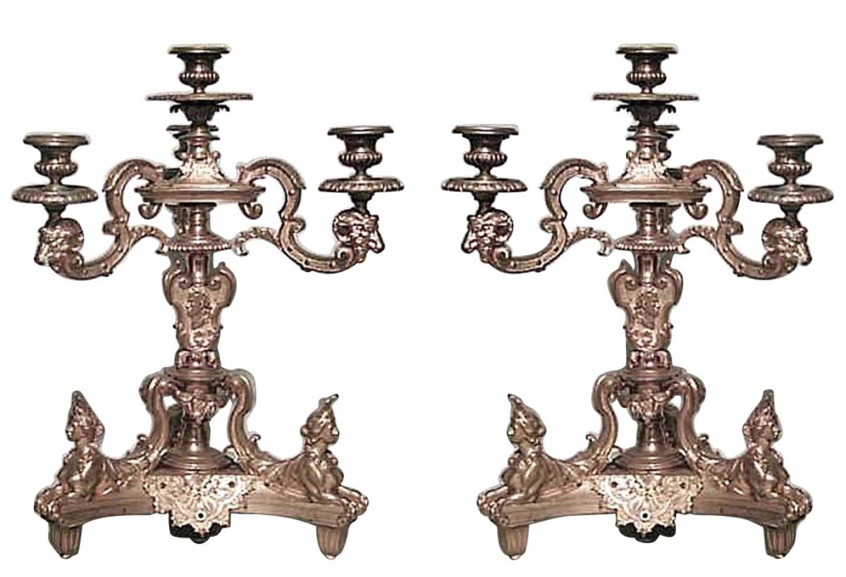 French empire bronze dore candelabras with sphinx figures