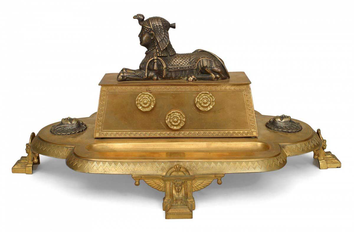 French empire bronze egyptian inkwell
