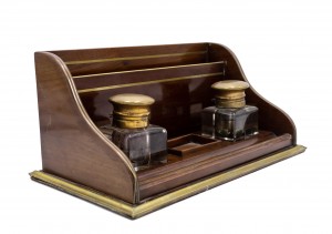 English victorian mahogany double inkwell