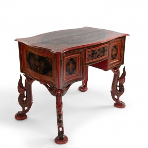 Southeast asian red lacquered decorated desk 1