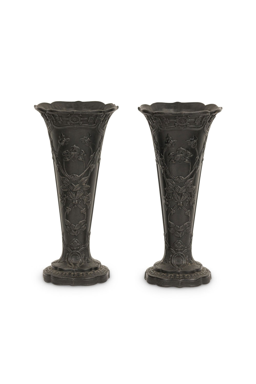 Pair of english black basalt earthenware vases 1