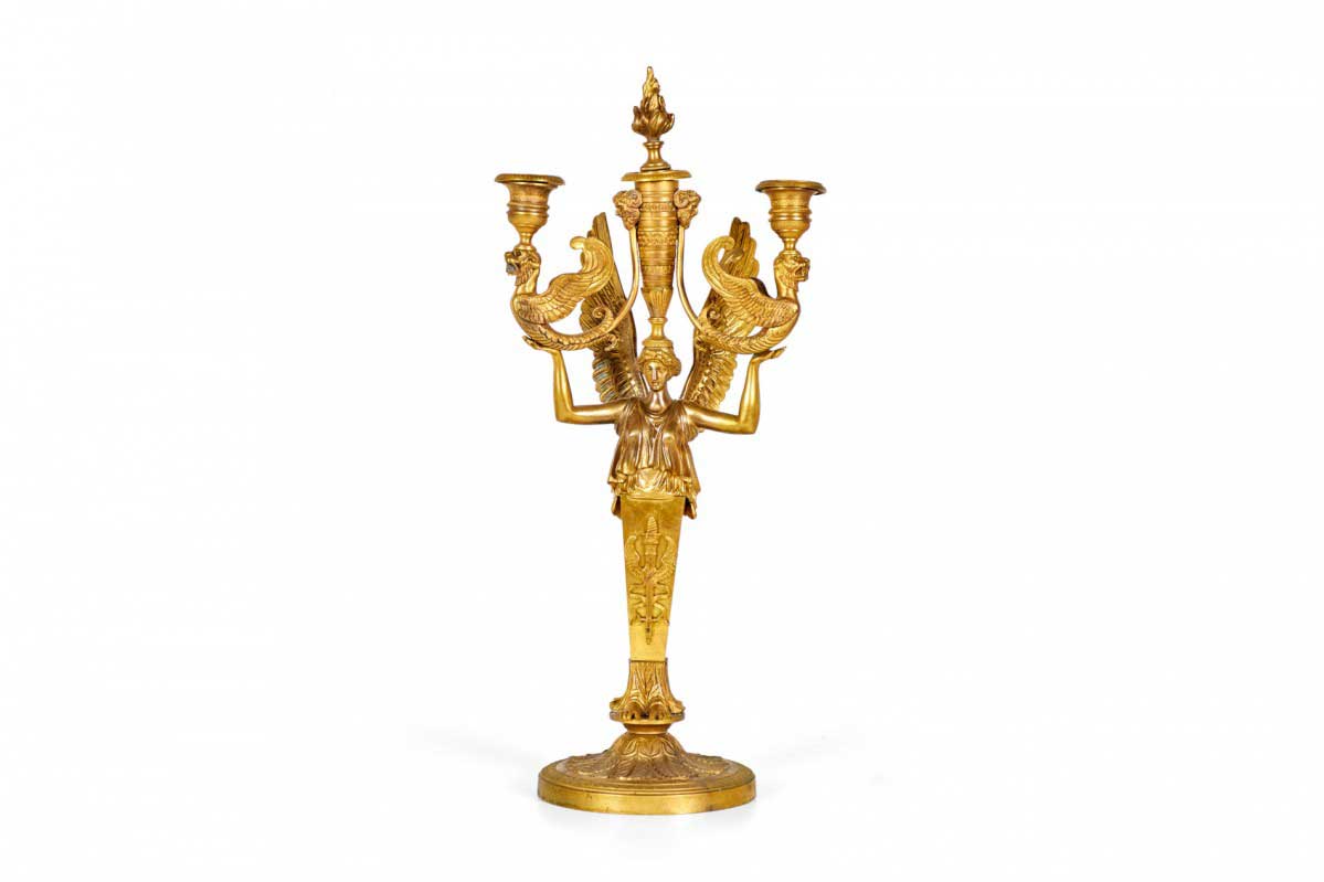 French empire bronze dore figural candelabras with griffins
