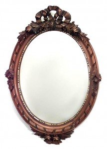 French louis xvi style walnut wall mirror with gilt trim 1