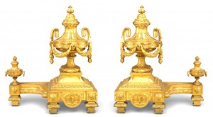 Louis xvi bronze dore urn andirons 1
