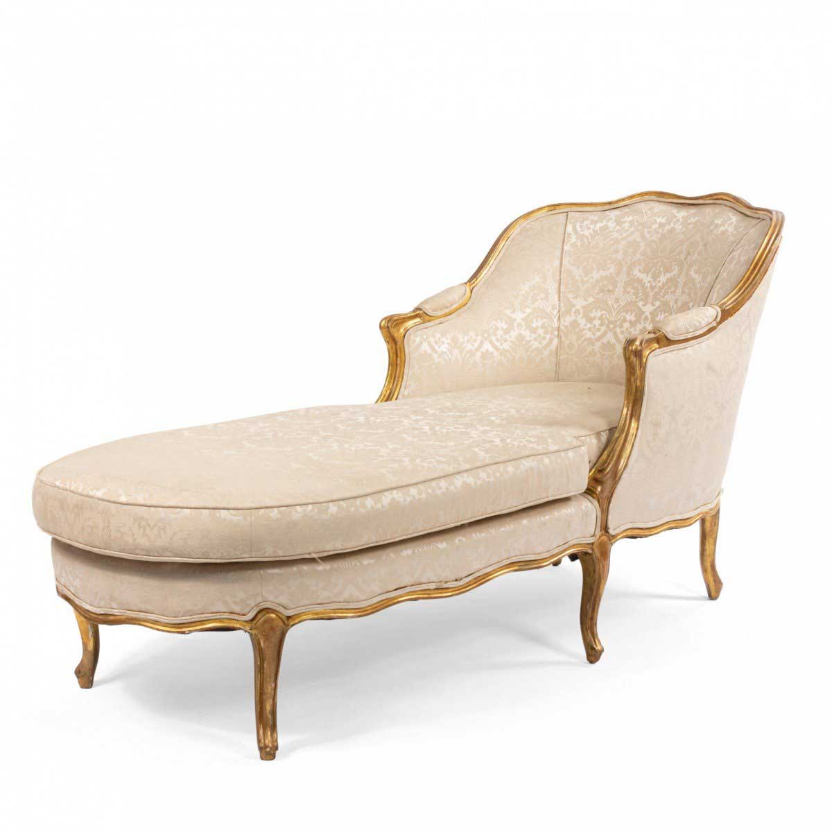 French louis xv white damask chaise
