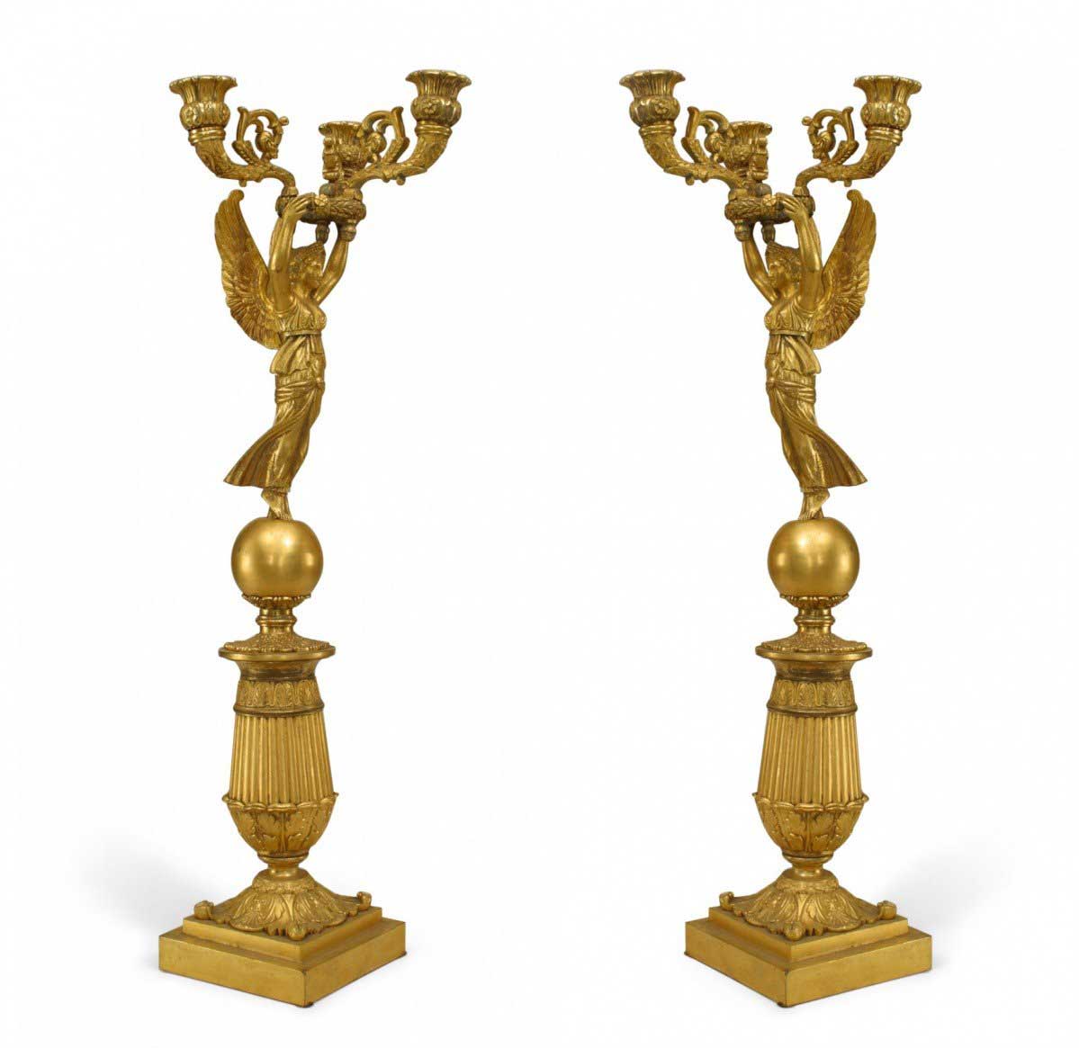 French empire bronze dore candelabras with winged figures