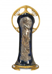 French art nouveau korschann  Blue porcelain vase