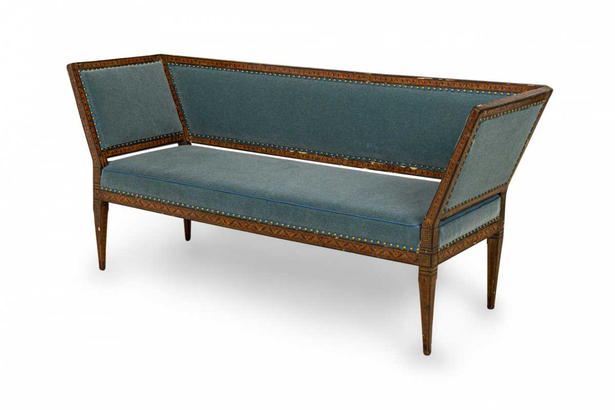 Italian neo classic blue velvet settee