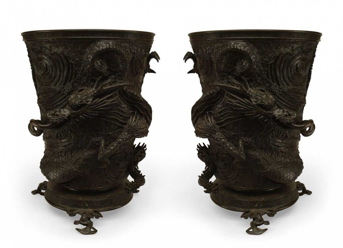 Pair of chinese bronze dragon vases