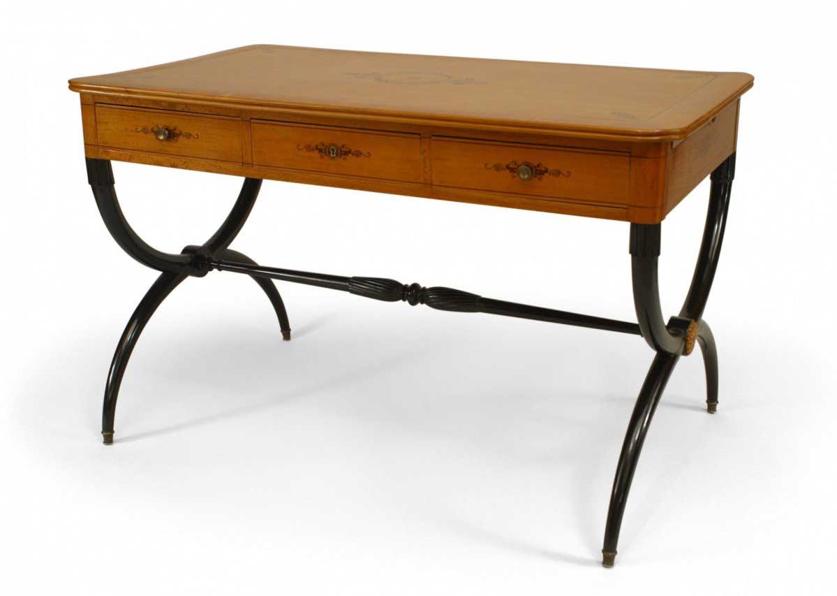 French charles x maple cross leg table desk