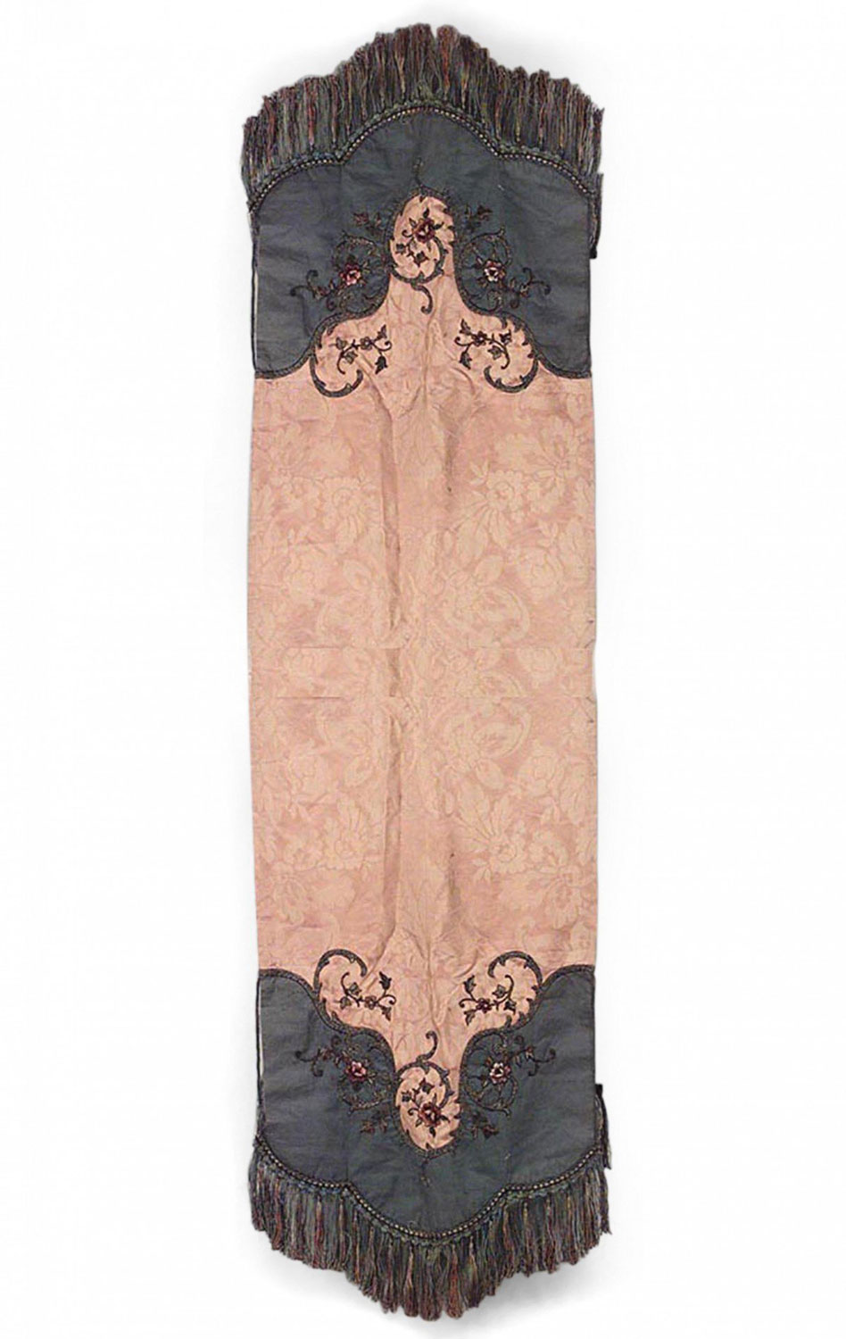 American victorian gold damask and green velvet table runner