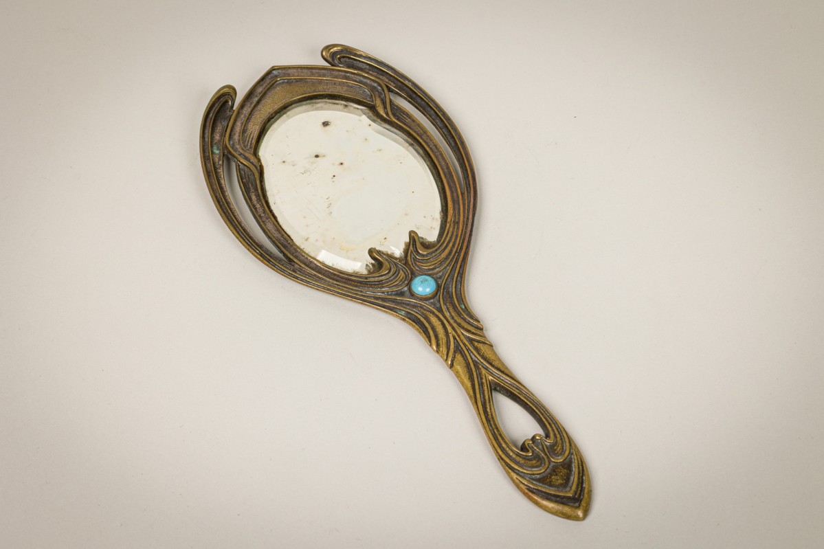 French art nouveau bronze hand mirror 1