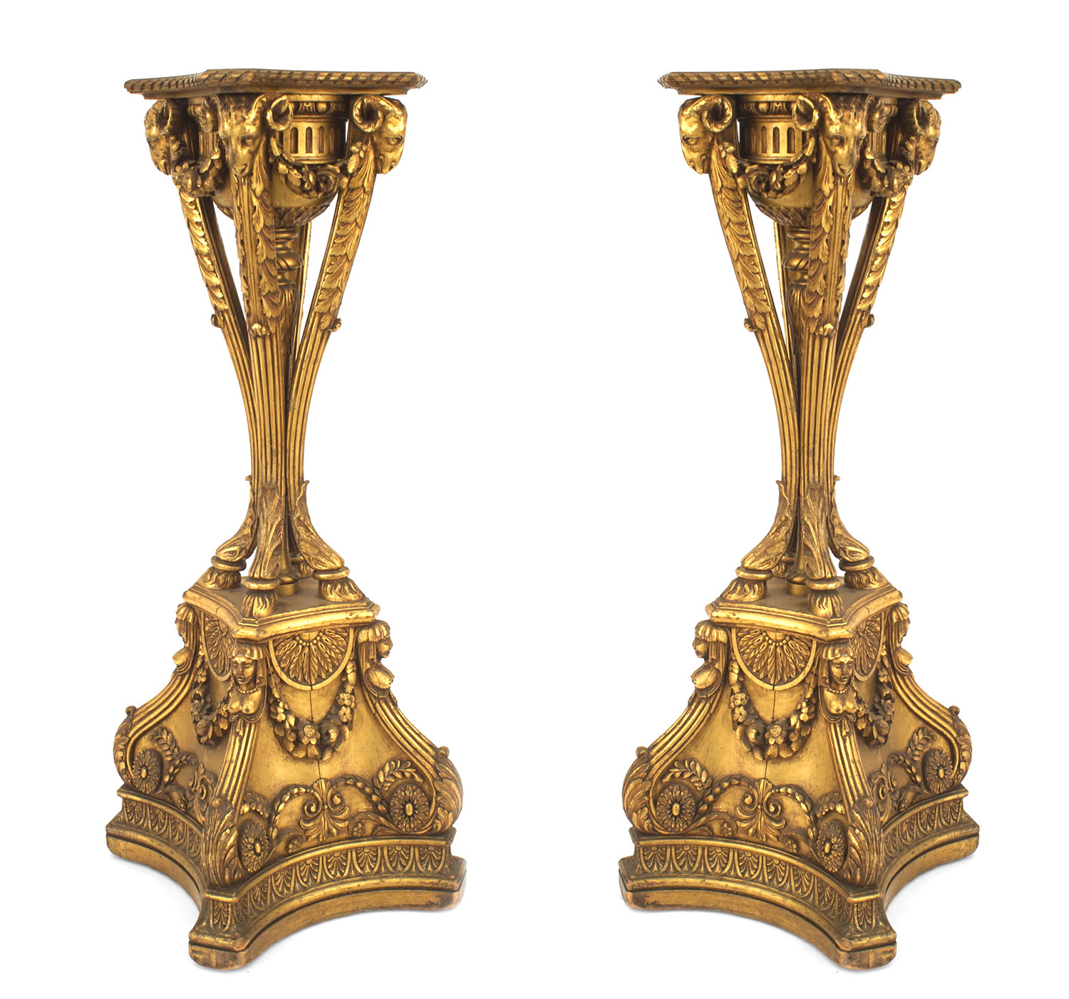 Pair english adam gilt ram pedestals