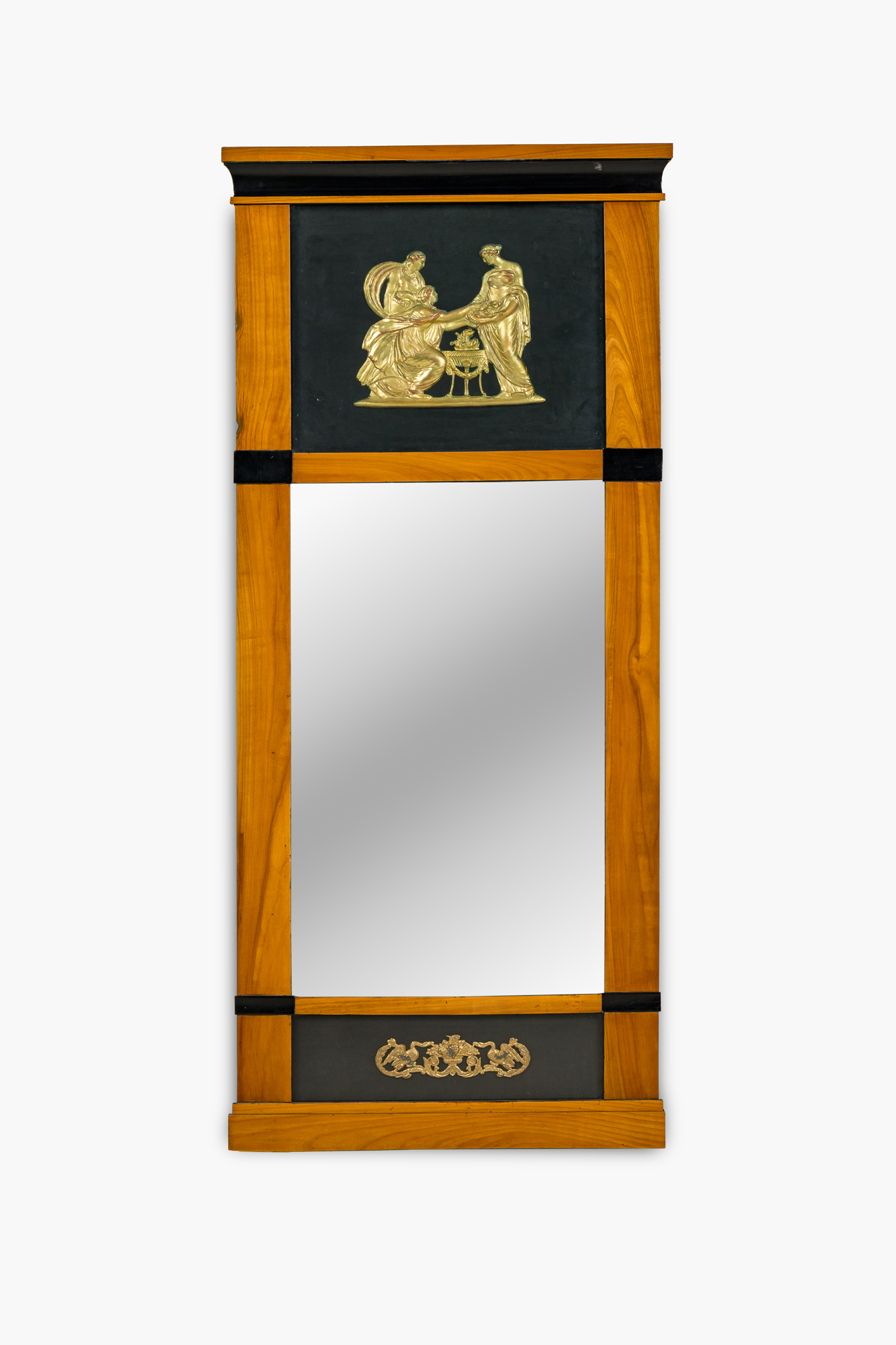 Swedish biedermeier maple and black lacquered wall mirror