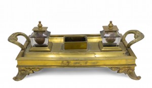 English victorian bronze double inkwell 1
