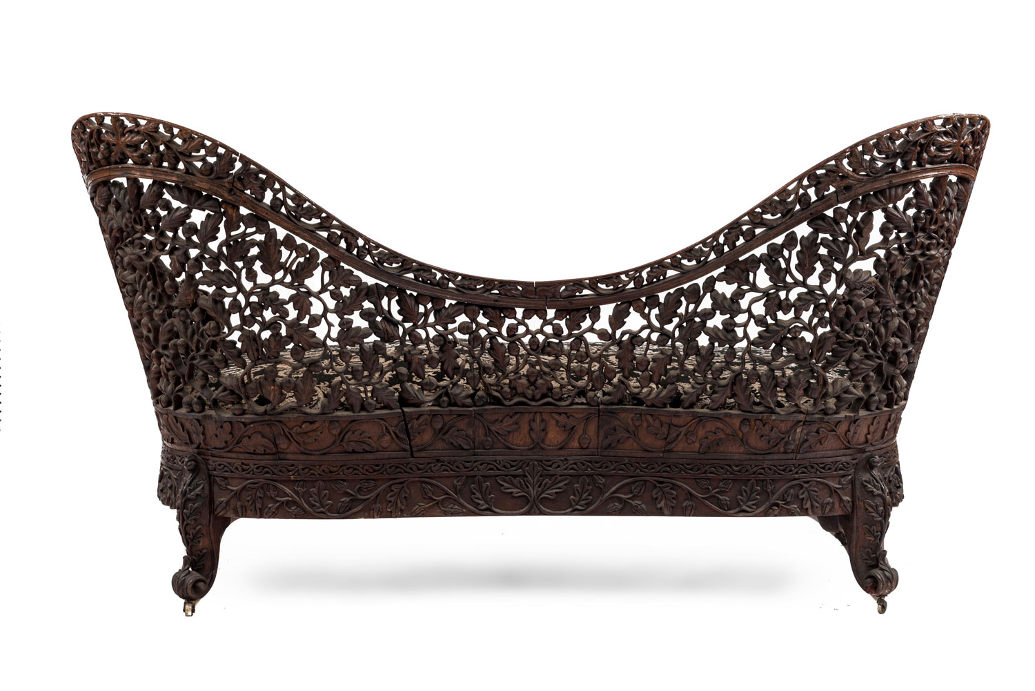Asian burmese carved rosewood settee