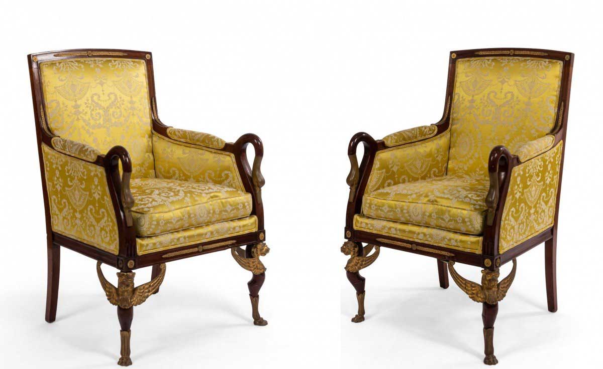 French empire gold bergere arm chair