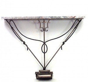 Italian Mid Century gilt iron and marble top console table