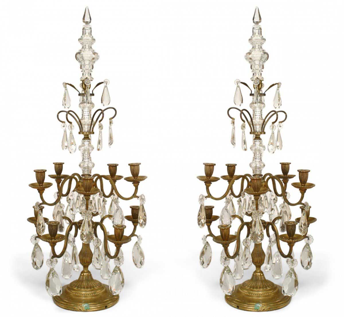 French louis xvi style bronze and crystal candelabras