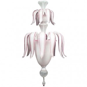 Italian Mid Century murano white opaline glass chandelier