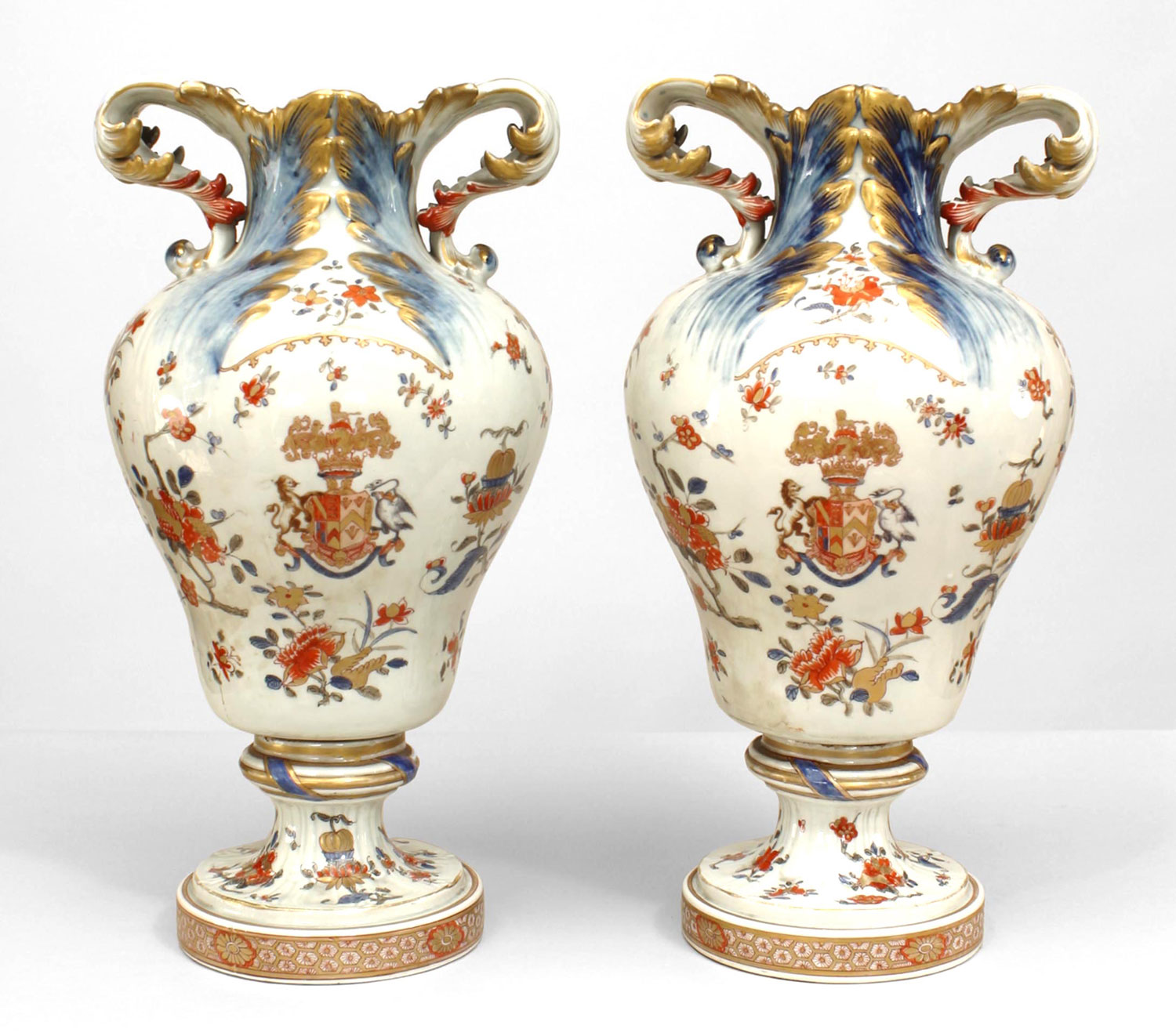 English Georgian Armorial Porcelain Vases 1