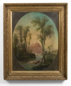 English victorian landscape of figures with cows