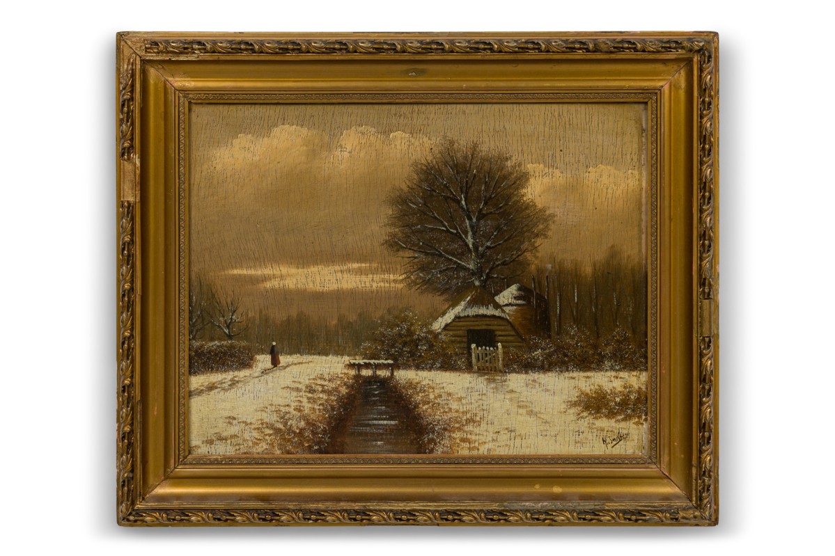 American victorian landscape of house in the snow