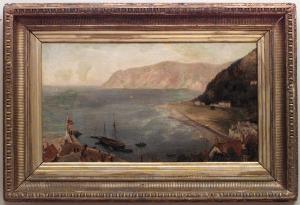 English victorian harbor seascape painting