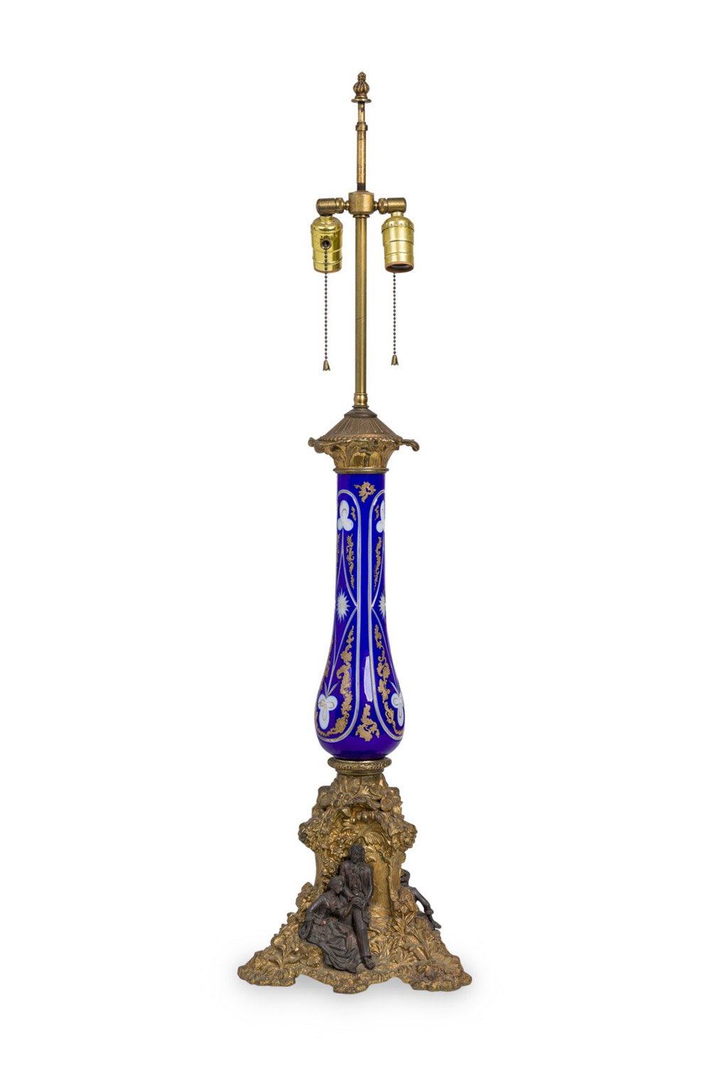French victorian glass and bronze table lamp