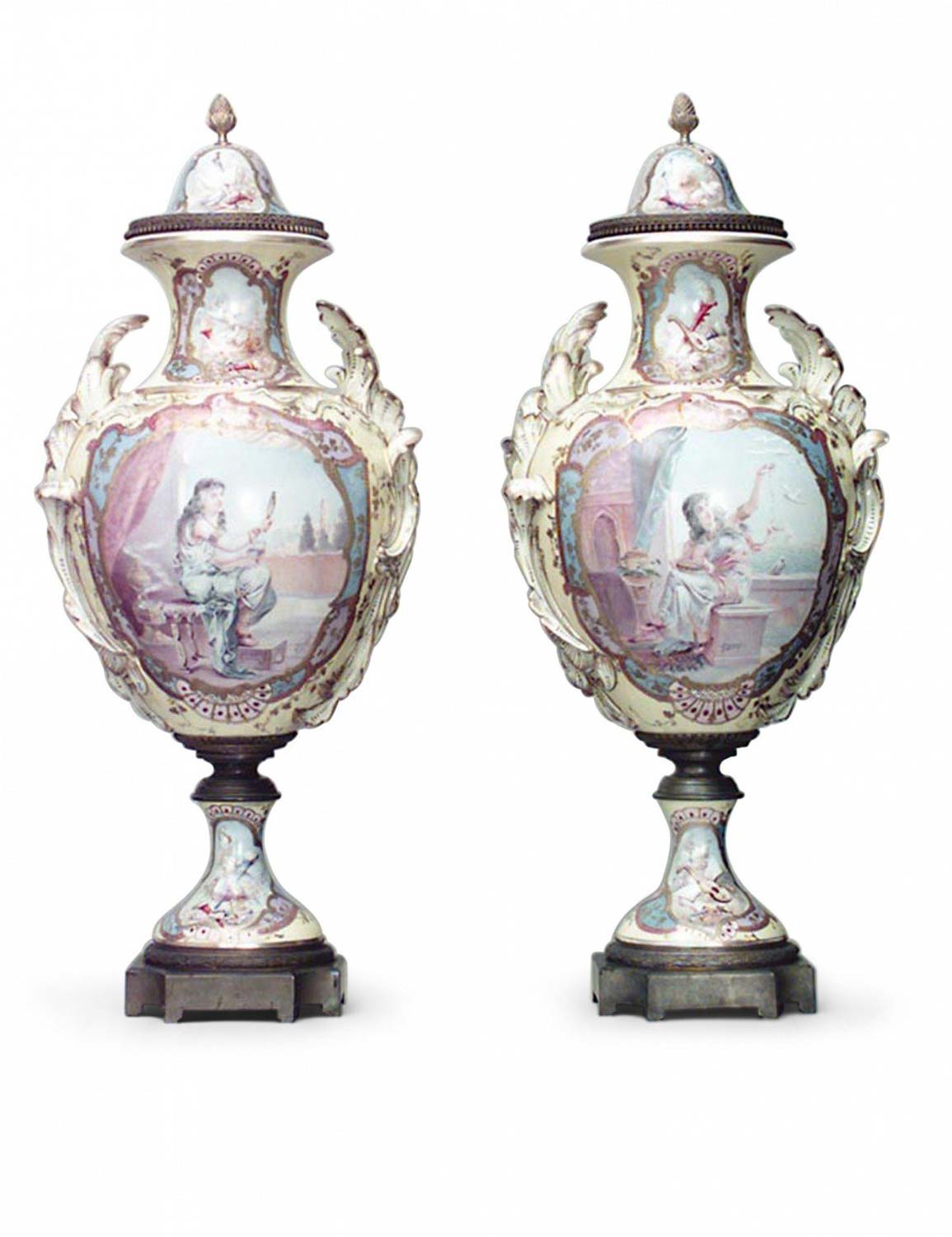 Pair of french victorian yellow sevres porcelain vases