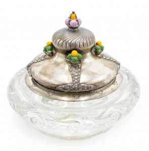French victorian round crystal and silver inkwell 1