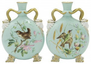 Pair of english victorian celadon porcelain vases