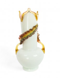 Pair of italian murano white and pink glass vases 1