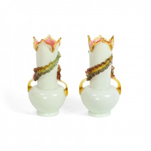 Pair of italian murano white and pink glass vases 1