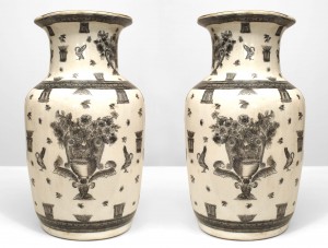 Pair of chinese white and black porcelain urns