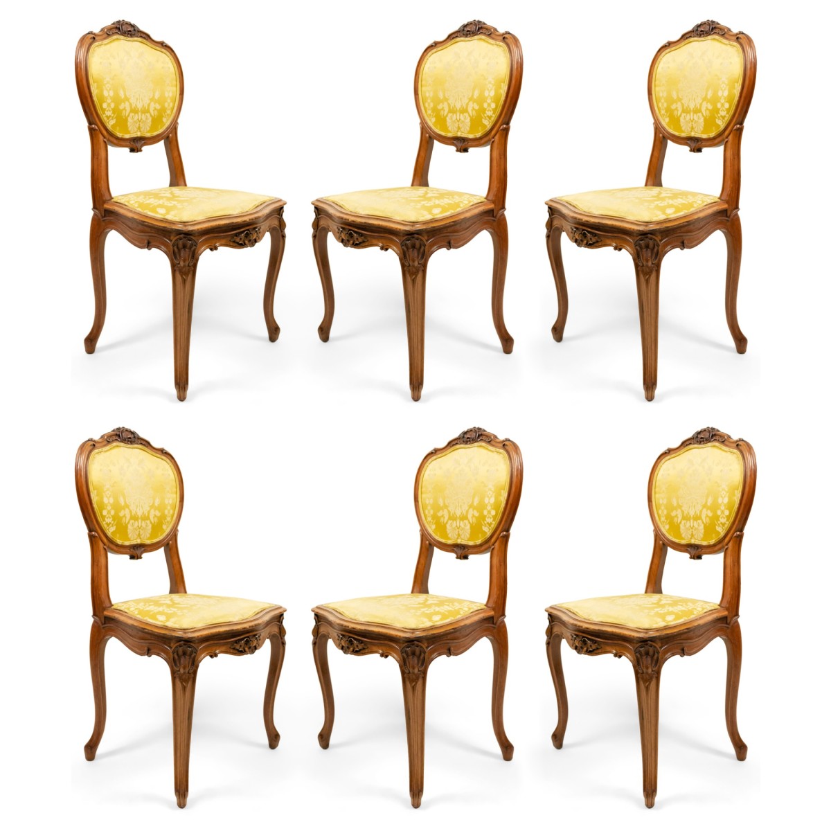 French louis xv gold damask side chairs